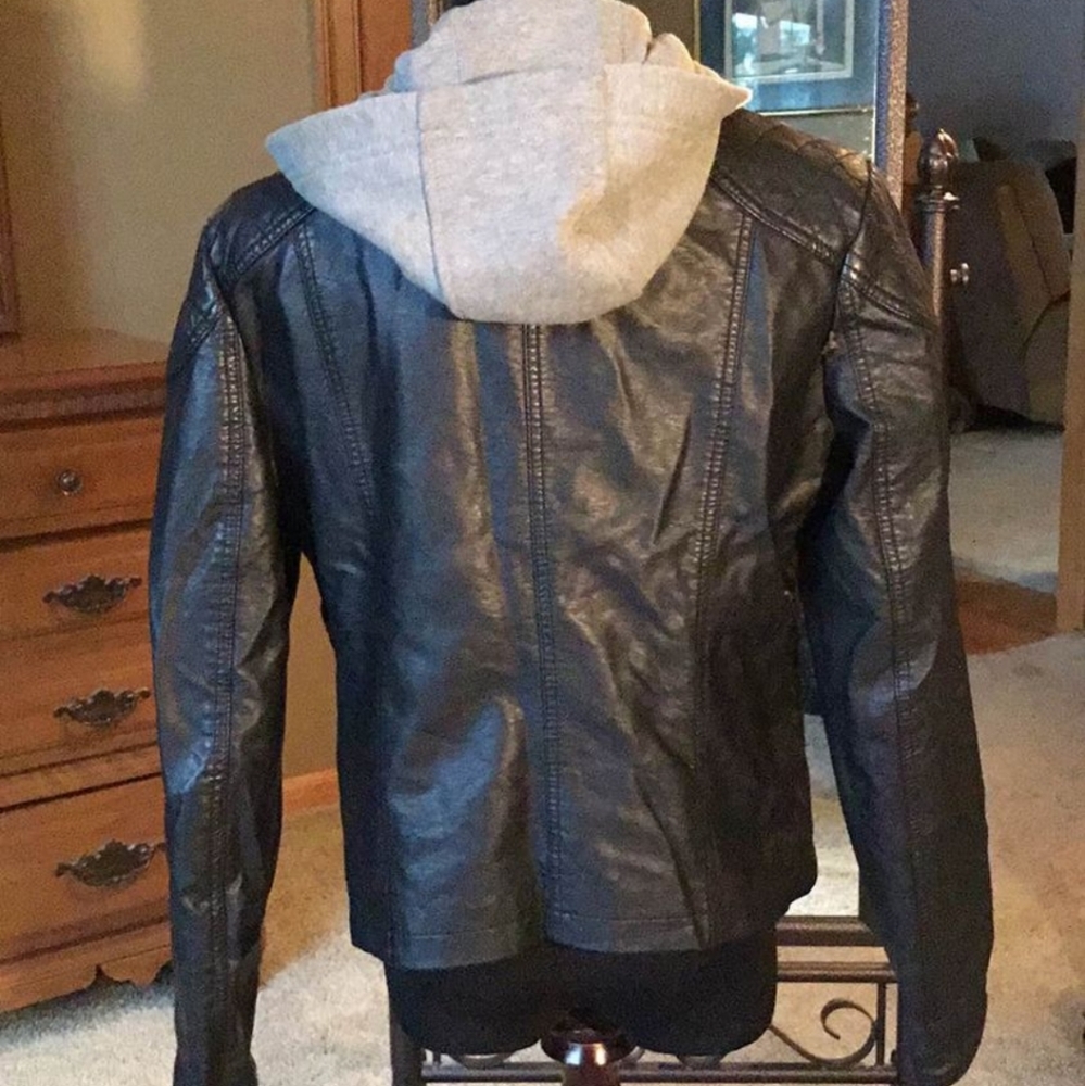 "Leather" jacket w/ "hoodie"